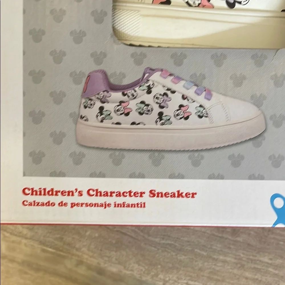 DISNEY NIB Girls Size 2 Minnie Mouse Character Sneakers White Pink Purple Bow - Picture 5 of 9